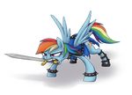  angry another-story-2tell collar cutie_mark equine female friendship_is_magic hair horse multi-colored_hair my_little_pony pegasus pony purple_eyes rainbow_dash_(mlp) rainbow_hair spikes sword tail teeth weapon wings 