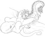  bent_over black_and_white blush breasts claws cunnilingus dinosaur feathers female hindpaw jenny jenny_(slither) kneeling komodo_dragon lesbian licking lizard monitor_lizard monochrome navel nipples nude oral oral_sex paws perspective plain_background pussy pussy_juice raptie raptor reptile scalie sefeiren sex sheets sitting sketch spreading stripes tail tail_feathers tailfeathers tongue vaginal wet white_background yiffyraptor 