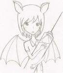  bat bat_ears black_and_white blush cute female mammal monochrome sketch solo syringe unknown_artist wings 