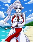  beach breasts canine clothed clothing cosplay costume desingahv fan fatal_fury female king_of_fighters looking_at_viewer mai_shiranui mammal pose seaside skimpy solo video_games water wolf 