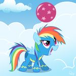  ball bodysuit cloud clouds costume equine female feral friendship_is_magic hair horse mammal multi-colored_hair my_little_pony pegasus pony rainbow_dash_(mlp) rainbow_hair skinsuit solo tail wings yikomega 