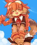  ?? canine class_of_heroes clothed clothing cloud clouds collar dog dwarf dwarf_(coh) eyes_closed female hair long_hair long_orange_hair mammal open_mouth orange_hair pasikon ribbons shorts skirt solo standing tail 