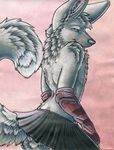  arm_warmers blue_eyes canine crossdressing fox girly liquid looking_at_viewer male mammal pleated_skirt ruaidri rueppell's_fox simple_background skirt solo standing topless 