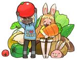  &hearts; blonde_hair blush canine carrot clothing english_text eyes_closed female flower food fox hair lagomorph lettuce looking_at_viewer male mammal onion potato rabbit shirt standing text utsuki_maito vegetable zenmai 