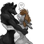  &hearts; &lt;3 anthro canine donkey duo equine eye_contact female grope hug kissing lesbian looking_at_each_other love mammal wolf 