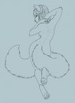  anthro artistic back black_and_white breasts colorless female hindpaw looking_back monochrome nude pawpads paws plain_background pose side_boob solo tail tasteful_nudity white_background 