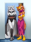  anthro blue_eyes candy canine clothed clothing costume duo female fox halloween holidays krinele krinelle looking_at_viewer mammal molly_fullin multiple_tails skimpy standing tail 