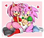  &hearts; &lt;3 amy_rose anthro anus back_turned big_breasts black_eyes black_nose blush boots bottomless bracelet breasts butt clothing duo female gloves green_eyes hair headband hedgehog jewelry kneeling looking_at_viewer looking_back mammal nipples open_mouth pink_hair presenting presenting_hindquarters pussy sega short_hair smile sonic_(series) sssonic2 tight_clothing 