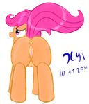  breasts butt cub equine female feral friendship_is_magic hair horse mammal my_little_pony nipples pink_eyes pink_hair plain_background pony presenting pussy scootaloo_(mlp) solo tail white_background xyi young 