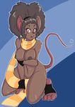  big_ears breasts female gloves hair_band kneeling legwear looking_at_viewer mammal mouse nipples rodent scarf skidd solo tail tilly toeless_socks 