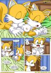  bbmbbf breasts canine comic crossgender duo english_text female fox male mammal miles_prower millie_prower mobius_unleashed multiple_tails nipples sega shocked sonic_(series) square_crossover text 