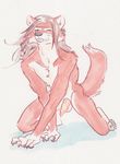  anthro balls canine fur hair kaputotter knot long_hair male mammal nude penis red red_fur red_wolf sangie solo wolf 