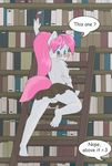  &gt;:3 blue_eyes book canine dialogue dog english_text female furry_wolf glasses librarian library looking_back pink_hair pussy skimpy skirt solo upskirt white_fur 