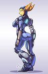  armor big_breasts big_butt bodysuit breasts butt female jaeh lombax looking_at_viewer looking_back ratchet_and_clank side_boob skinsuit solo standing stripes unconvincing_armor wide_hips 