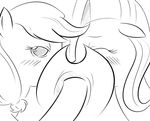  black_and_white blush cowboy_hat duo equine female feral fluttershy_(mlp) friendship_is_magic hat horse kissing lesbian mammal monochrome my_little_pony plain_background pony psychoticmindsystem white_background 