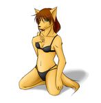  brown_hair brown_nose canine clothed clothing diva female green_eyes hair hi_res kneeling long_hair looking_at_viewer mammal pinup plain_background pose simple_background skimpy solo underwear white_background 