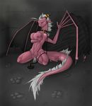  &hearts; bdsm big_breasts blacktalons blush breasts claws collar dragon female freckles horn jewelry leash masturbation navel nipples pink pussy pussy_juice scalie tail wings 
