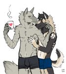  &hearts; &lt;3 canine cbh cup dog duo gay husky male mammal plain_background tail topless underwear white_background 