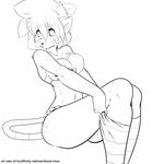  blush bow bra breasts dress dressing embarrassed feline female freckles frills hi_res kami-chan legwear line_art lintu_(character) looking_at_viewer mammal monochrome open_mouth pinup plain_background pose rodent ruffles sitting socks solo stockings striped_stockings stripes surprise tail underwear 