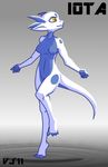  blue body_markings breasts dragon female fins hindpaw iota markings nipples nude paws pussy scalie solo standing vexjesh water white white_body yellow_eyes 