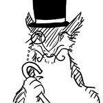  black_and_white cane eyewear facial_hair gentleman hat male monochrome monocle mustache sergal sir_double-faggot top_hat 