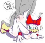  anthro avian bird blue_eyes blush breasts daisy_duck disney doggystyle duck duo female from_behind human human_on_anthro interspecies male mammal nightmare-doom nipples nude plain_background sex straight tongue white_background 