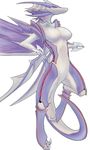  big_breasts blue_eyes breasts claws dragon female floating hi_res lights looking_at_viewer markings noah_(artist) nude pinup plain_background pose solo tail wings 