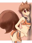  animal_ears belt big_breasts blazblue boots breasts butt clothed clothing female himebana looking_at_viewer makoto_nanaya mammal midriff red_eyes rodent skimpy skirt solo squirrel tail under_boob 