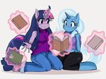  anthro anthrofied blue_eyes book breasts duo equine female friendship_is_magic hair horn horse long_hair magic mammal multi-colored_hair my_little_pony plain_background pony princess princess_celestia_(mlp) purple_eyes purple_hair royalty short_hair smile sssonic2 sweat tail trixie_(mlp) twilight_sparkle_(mlp) unicorn white_background 