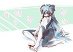  &hearts; abstract_background ambiguous_gender blue_hair blush canine dog green_eyes hair hindpaw long_blue_hair long_hair looking_at_viewer mammal nipples nude pawpads paws sitting solo urekemo 