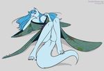  anthro anus blue_hair breasts canine demona69 female hair icy_xisaru looking_at_viewer mammal piercing pinup pose pussy seductive solo undressing 