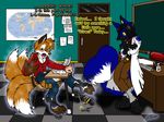  blue canine catmonkshiro classroom desmond_fallout english_text fox fur lesson mammal mephis substitute tail teacher text transformation 