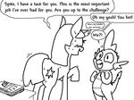  black_and_white blush cutie_mark dialog dialogue dragon equine female feral friendship_is_magic horn male mammal monochrome my_little_pony pornography scalie spike_(mlp) text the_weaver twilight_sparkle_(mlp) unicorn 