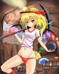  bomb buruma collarbone creeper crossover female flandre_scarlet hair human light_smile loli looking_back map minecraft mining_helmet molten_rock mound_of_venus navel over_shoulder pickaxe pubic_mound red_eyes short_hair side_ponytail skull solo sumapan sword terraria torch touhou treasure_chest tunnel undead underground unknown_artist vampire video_games weapon wings young 