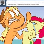  animated apple_bloom_(mlp) applebloom_(mlp) applejack_(mlp) ask_jappleack blonde_hair cowboy_hat cub cutie_mark equine eyes_closed female feral freckles friendship_is_magic fruit hair hair_bow hat horse hotdiggedydemon jappleack mammal my_little_pony open_mouth pear pony ponytail red_hair sibling sisters slap tail tears tumblr young 