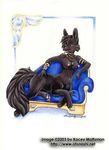  anthro black_fur blue_eyes breasts canine female fur hindpaw kacey looking_at_viewer mammal nipples nude paws pinup pose sitting solo taur tongue tongue_out 
