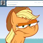 ask_jappleack blonde_hair cowboy_hat equine female feral freckles friendship_is_magic green_eyes hair hat horse hotdiggedydemon jappleack mammal my_little_pony pony ponytail solo tumblr 
