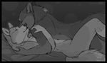  anthro black_and_white canine couple duo etuix eyes_closed female greyscale love lying male mammal missionary_position monochrome nude on_back sex straight tasteful watermark 