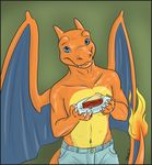  charizard claws crys cute dragon fire horn jeans male nintendo pie pok&#233;mon pok&eacute;mon smile solo tail taillone torso video_games wings 