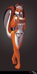  abstract_background anthro belt black_nose breasts clothed clothing female hair mammal open_mouth pinup pose rodent skimpy solo squirrel standing star stripes tail veramundis white_hair 