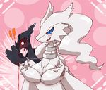  abstract_background ambiguous_gender blood blue_eyes blush bra breasts cleavage clothed clothing collar enon female legendary_pok&#233;mon nintendo nosebleed pok&#233;mon pok&eacute;mon reshiram sweat tongue tongue_out underwear undressing video_games zekrom 