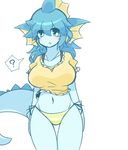  anthro big_breasts bikini blue_eyes blue_hair breasts clothed clothing eeveelution female hair kosyo looking_at_viewer nintendo plain_background pok&#233;mon pok&#233;morph pok&eacute;mon pok&eacute;morph shirt simple_background skimpy standing swimsuit tail tight_clothing top vaporeon video_games white_background 