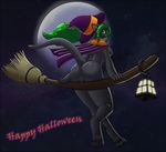  broom butt cape darknurse english_text feline female flying green_hair hair halloween hat hindpaw holidays lantern long_green_hair long_hair looking_at_viewer magic_user mammal moon night pawpads paws pussy sitting solo star tail text witch witch_hat 