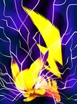  ambiguous_gender black_nose electricity eyes_closed falvie lighting lightning nintendo pikachu pok&#233;mon pok&eacute;mon solo stripes tail video_games 