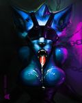  atmosphere big_breasts blindfold blue blue_fur breasts cellar chain cum cum_in_mouth cum_inside dark dripping female fetish fur latex leather light lighting messy neurodyne open_mouth pink red red_tongue rubber solo teeth tongue tongue_out wet 