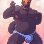  bulge canine chubby cursedokami looking_at_viewer male mammal muscles overweight pose solo speedo swimsuit topless underwear wolf 