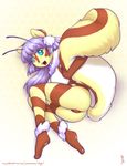  antennae anthro arthropod bee blue_eyes cute female hair hybrid insect joe_randel lily mammal nude open_mouth pattern_background presenting purple_hair pussy rodent solo squee squirrel tail 