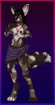  anthro breasts canine clothed clothing cute dog female gradient_background hair long_hair mammal nipples painted_dog skimpy solo standing topless 