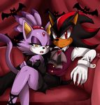  bat big_thighs black black_fur blaze_the_cat breasts cat duo feline female fur hair half-closed_eyes halloween hedgehog holidays looking_at_viewer mammal open_mouth red_eyes sega shadaze shadow_the_hedgehog sofa sonic_(series) sssonic2 tail undead vampire wings 