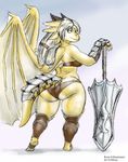  back_view big_butt brass breasts butt dragon female overweight sword tail vdisco weapon wide_hips wings 
